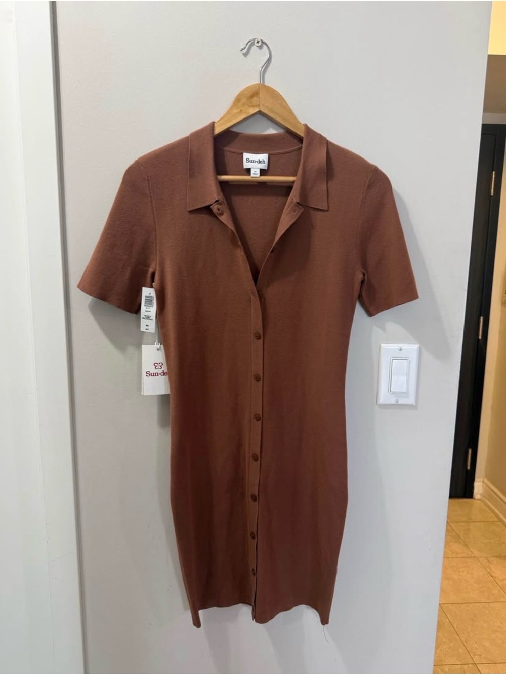 Aritzia Brown Button-Down Knit Mini Dress Size M - Picture 3 of 3